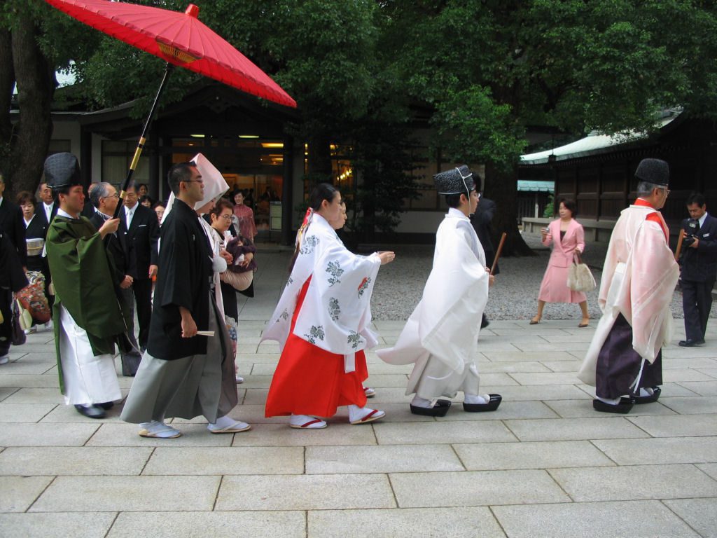 Bruiloft in de Meiji Jingu Shrine Tokyo Japan